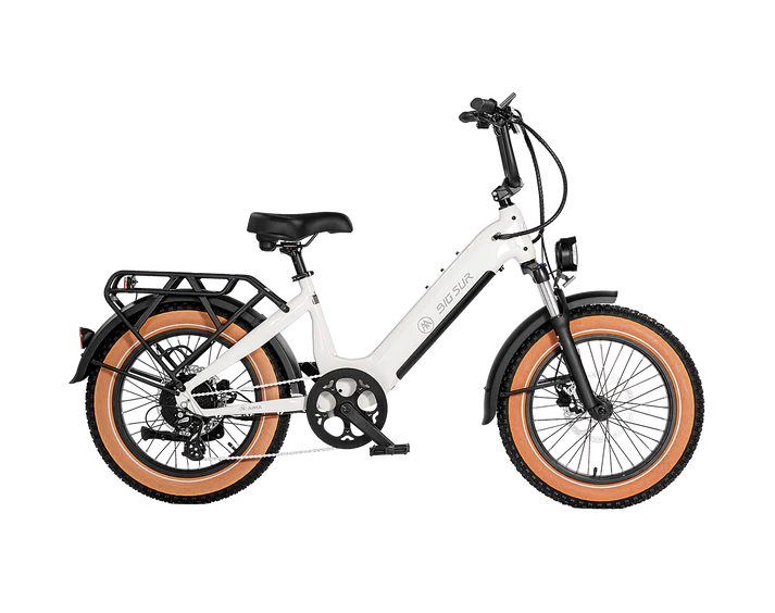 AIMA Big Sur Sport compact fat tire electric bike in Ivory White: drive-side view