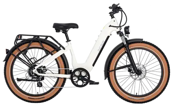 AIMA Big Sur full-size fat tire electric bike in Ivory White: drive-side view