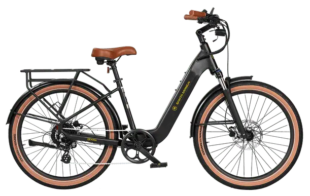 AIMA Santa Monica step-through electric bike in Matte Black: drive-side view