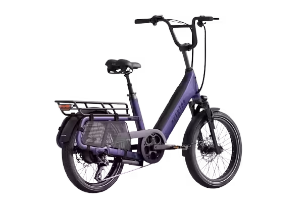 Aventon Abound SR (Short Rack) step-thru electric bike finished in Haze: side-back view