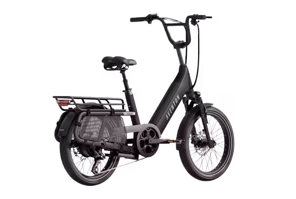 Aventon Abound SR (Short Rack) step-thru electric bike finished in Stealth: side-back view