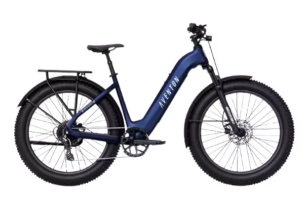 Aventon Aventure 3 step-thru electric bike finished in Cobalt: side view
