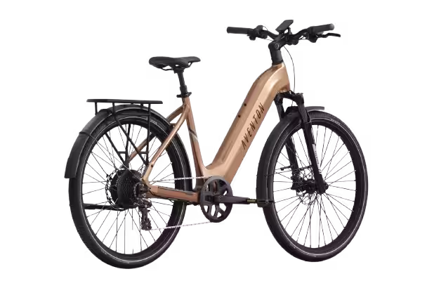 Aventon Level 3 Step Through in Sand finish: side-rear view