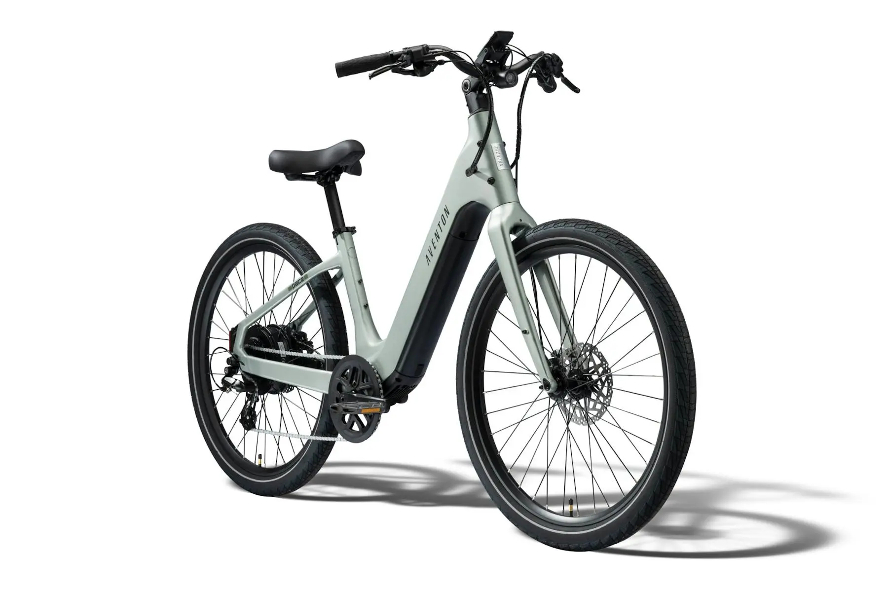 Glacier Mint Aventon Pace 5 REC step-through electric bike, angled view