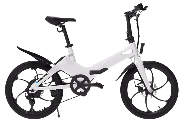 Blaupunkt Henri folding e-bike finished in white - driveside view