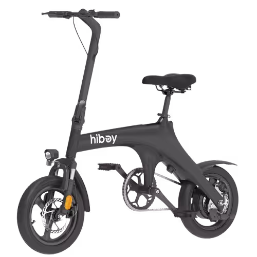 Hiboy C1 Folding Electric Bike finished in Black: front viewed from the non-drive side