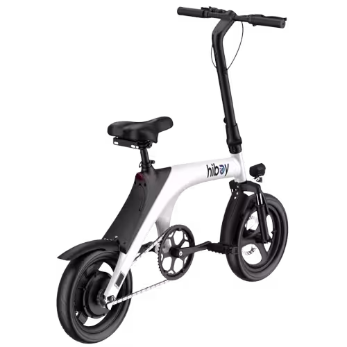 Hiboy C1 Folding Electric Bike finished in black and white: rear view