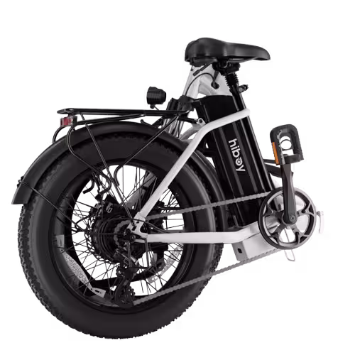 Hiboy model EX6F folding electric assist ebike finished in white, viewed while folded down
