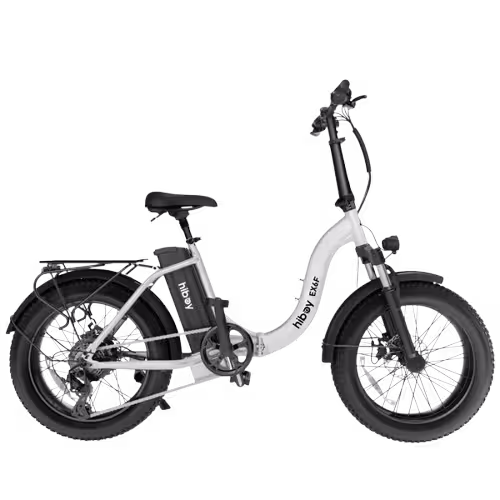 Hiboy model EX6F folding electric assist ebike finished in white, viewed from the drive side