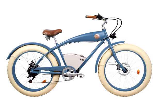 Rayvolt Beachin Classic Cruiser Electric Bike finished in Blue: side view