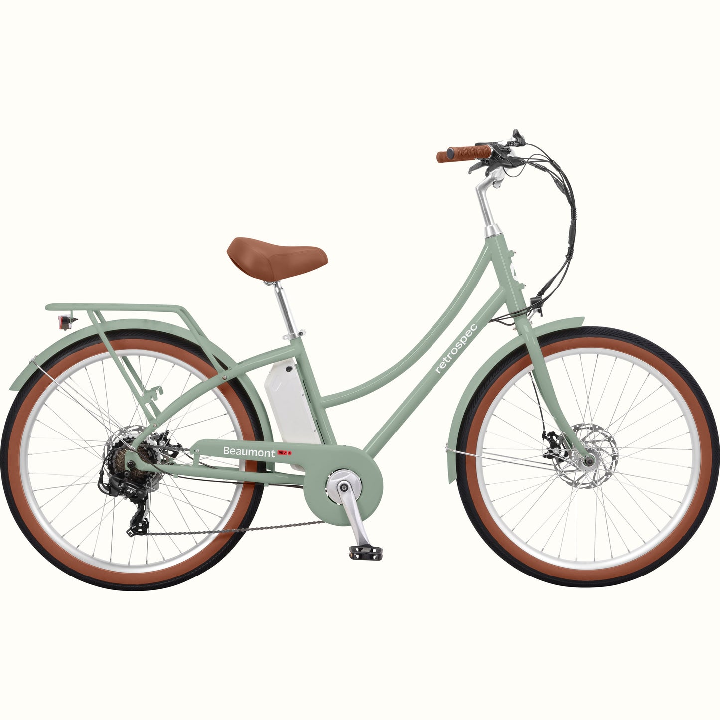 Retrospec Beaumont Rev 3 step-through electric city bike in Mint