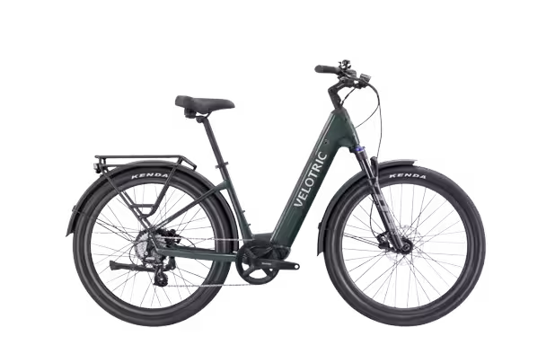 Velotric Discover 2 Step-Thru Commuter finished in Dark Green: side view