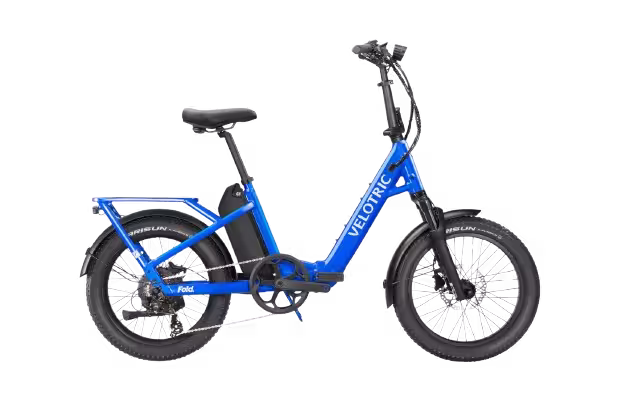 Velotric Fold 1 Plus Step-Thru Folding Electric Bike finished in Blue: side view