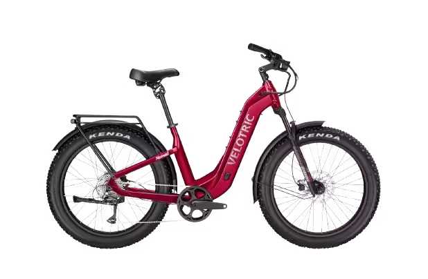 Velotric Nomad 2 Full Suspension Step-Thru Fat Tire Electric Bike finished in Cranberry: side view