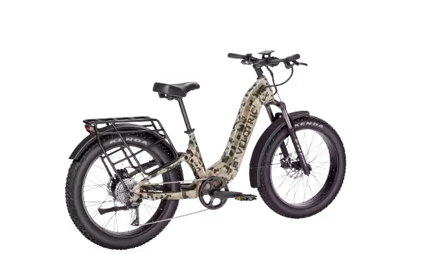 Velotric Nomad 2x Full Suspension Step-Thru Fat Tire Electric Bike finished in Camo Print: side-rearview